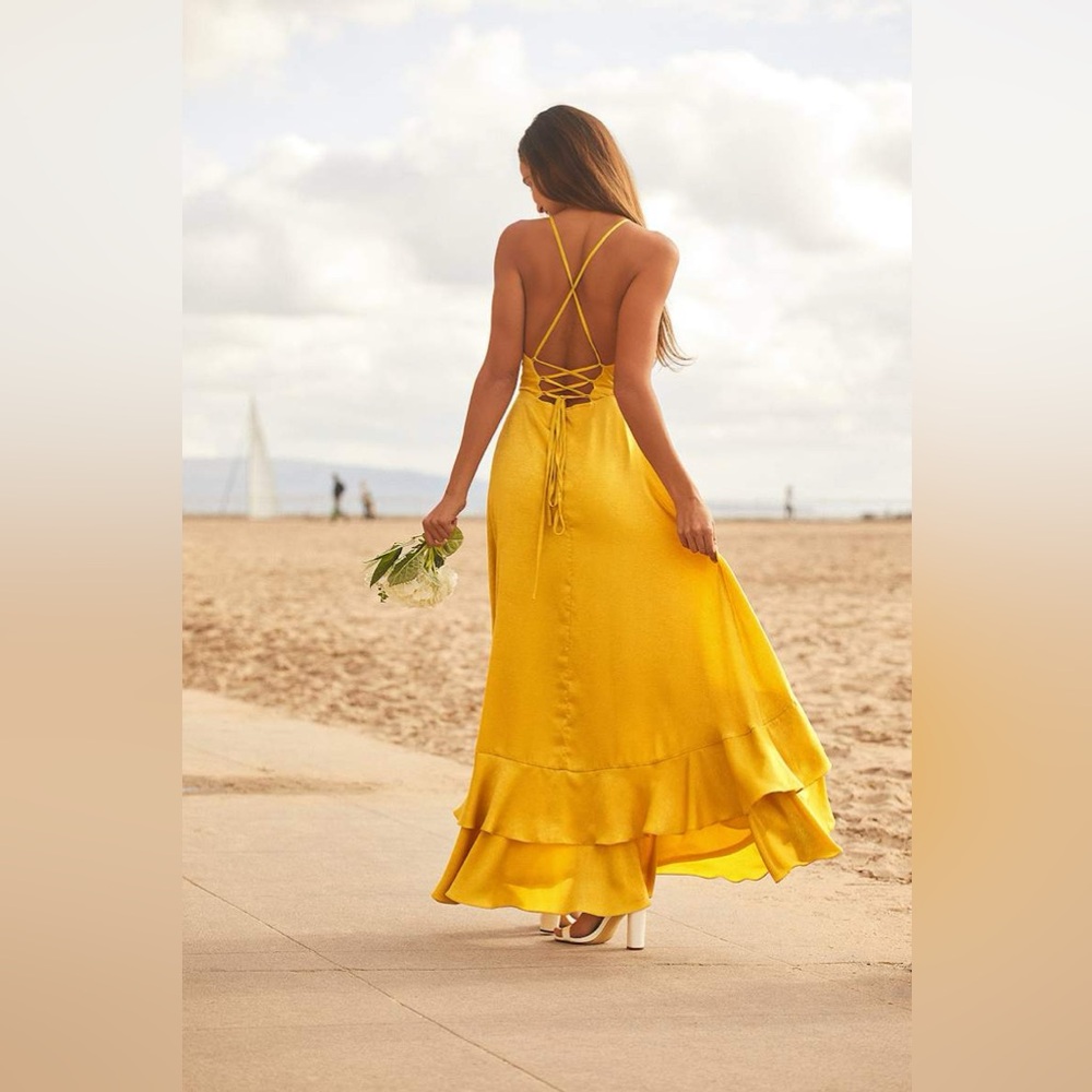 Lulu's Yellow Ruffle Wrap High-Low Maxi Dress - Picture 2 of 8